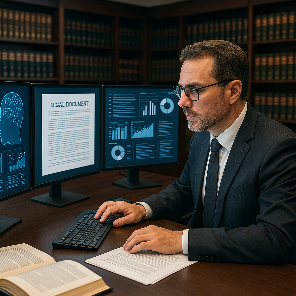 Profesional del derecho trabajando con tecnología